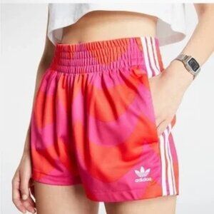 Adidas Marimekko Athletic Shorts Red Pink Elastic Waist Primegreen - Sz S H20476